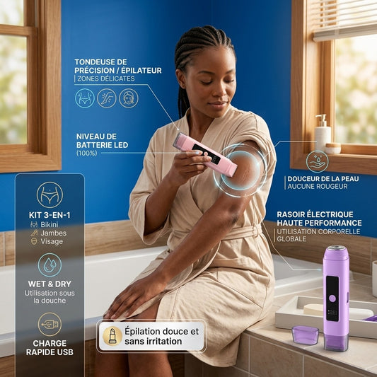 Rasoir Électrique Épilateur Bikini et Tondeuse 3 en 1 pour Femme